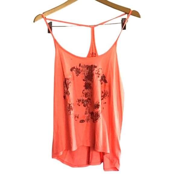 Miss Me Womens Coral Graphic Racerback Tank Top M - Picture 1 of 6